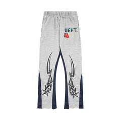 Gallery Dept. "DEPT." Tribal Star Graphic Contrast Panel Sweatpants - Heather Grey