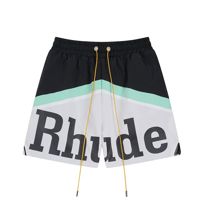 RHUDE Colorblock Script Logo Drawstring Athletic Shorts - Black / White