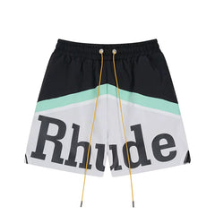 RHUDE Colorblock Script Logo Drawstring Athletic Shorts - Black / White