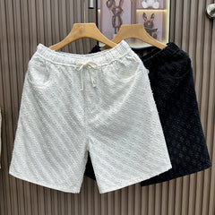 Design sense jacquard white cool denim shorts men's trendy brand loose five quarter pants 2025 summer new big shorts