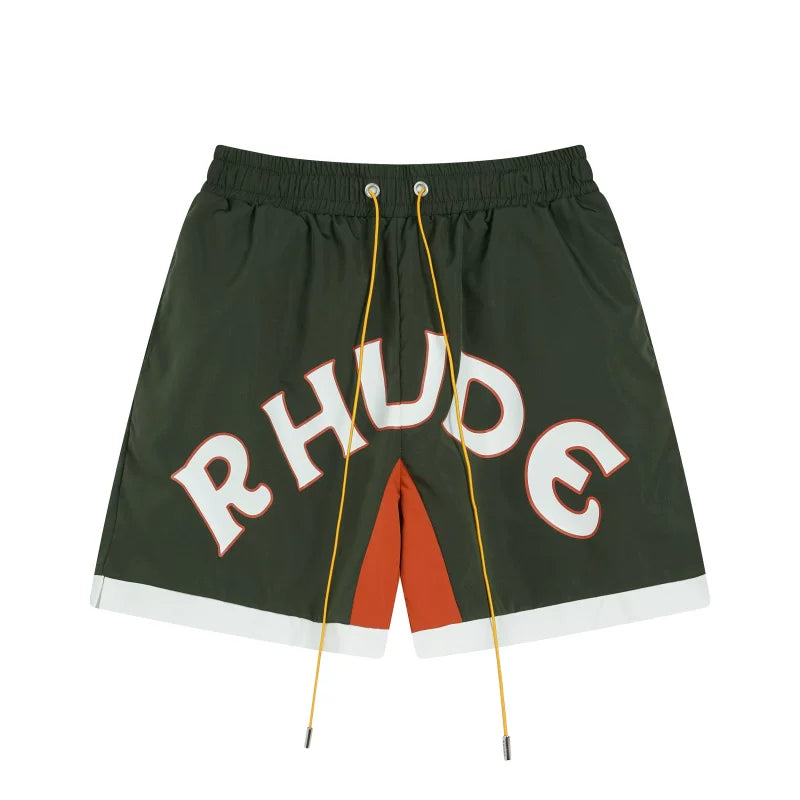 RHUDE Arch Logo Drawstring Athletic Shorts - Dark Green