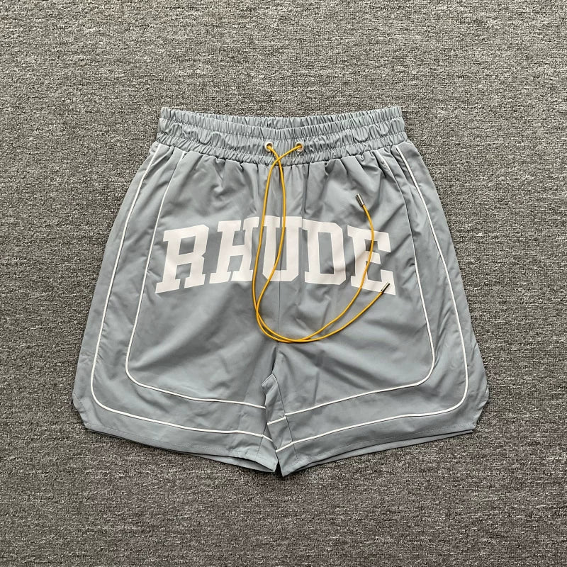 RHUDE Piping Arch Logo Drawstring Athletic Shorts - Light Grey