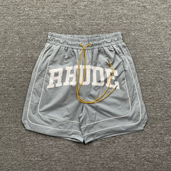 RHUDE Piping Arch Logo Drawstring Athletic Shorts - Light Grey