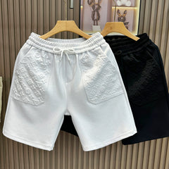European high-end embossed technology casual sports shorts men's trendy brand 2026 summer new beach five quarter pants
