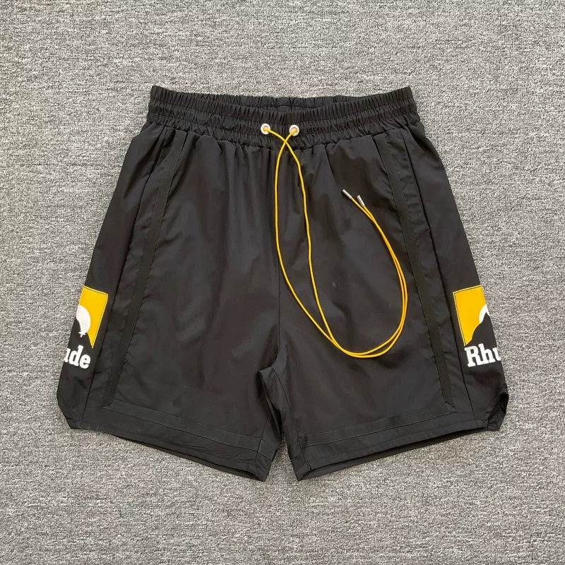 RHUDE Reflective Trim Logo Athletic Shorts - Black / Yellow