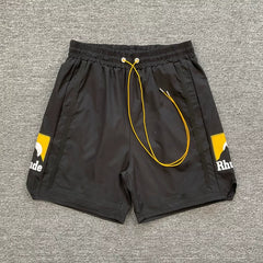RHUDE Reflective Trim Logo Athletic Shorts - Black / Yellow
