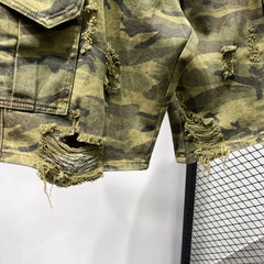 Summer loose fit casual men's shorts, trendy brand with multiple pockets, holes, scratches, design sense, camouflage workwear, cropped pants