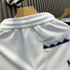 Summer new embroidered casual shorts men's fashionable versatile loose straight leg pants beach pants trendy brand breathable five quarter pants