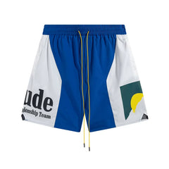 RHUDE Championship Team Graphic Colorblock Drawstring Shorts - Blue / White