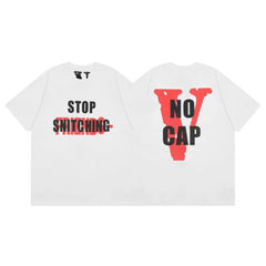 Vlone "STOP SNITCHING" & "NO CAP" Graphic T-Shirt - White