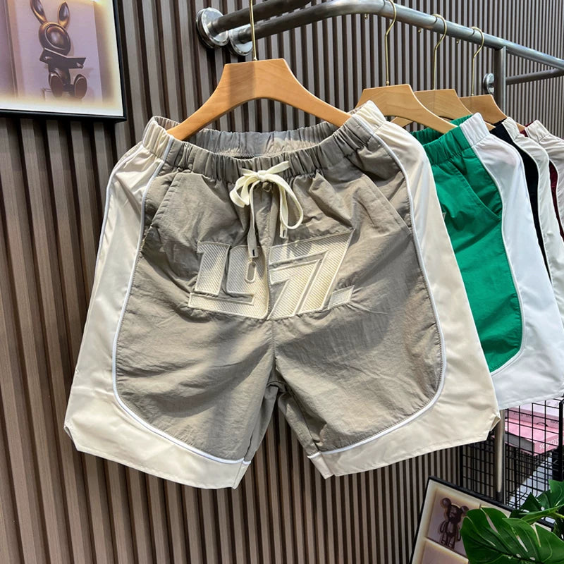 Summer Ice Silk Thin Splicing Casual Loose Shorts Men's Korean Style Trendy Versatile Pentagram Pants Youth Beach Pants