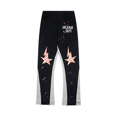 Gallery Dept. "GALERIE DEPT." Checkered Star Graphic Paint Splatter Contrast Panel Sweatpants - Black & Grey