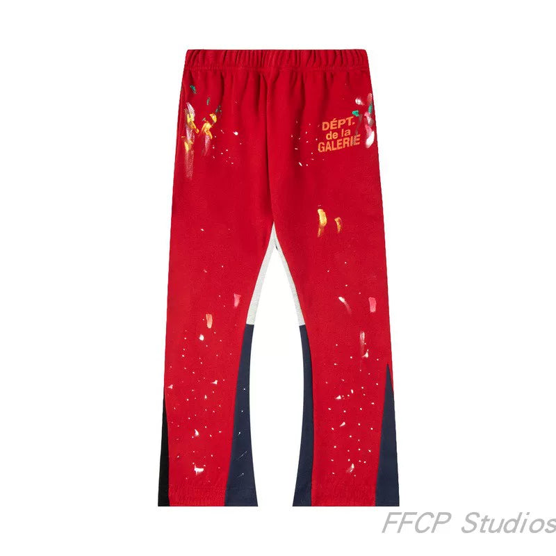 Gallery Dept. "DEPT. de la GALERIE" Paint Splatter Contrast Panel Sweatpants - Red
