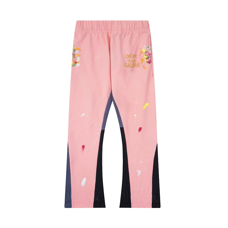 Gallery Dept. "DEPT. de la GALERIE" Paint Splatter Contrast Panel Sweatpants - Pink