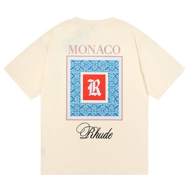 RHUDE "Monaco" Graphic Print T-Shirt - Cream