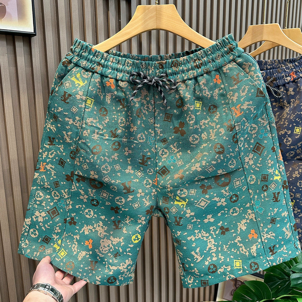 Summer new trendy brand high-end vintage shorts for men, loose and casual straight leg pants, cropped pants, cool beach pants
