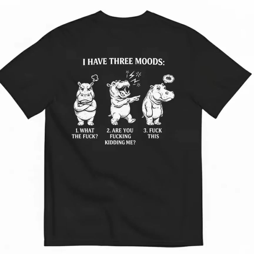 American casual funny hippopotamus three emotion meme T-shirt niche fun print loose fitting unisex short sleeved trend