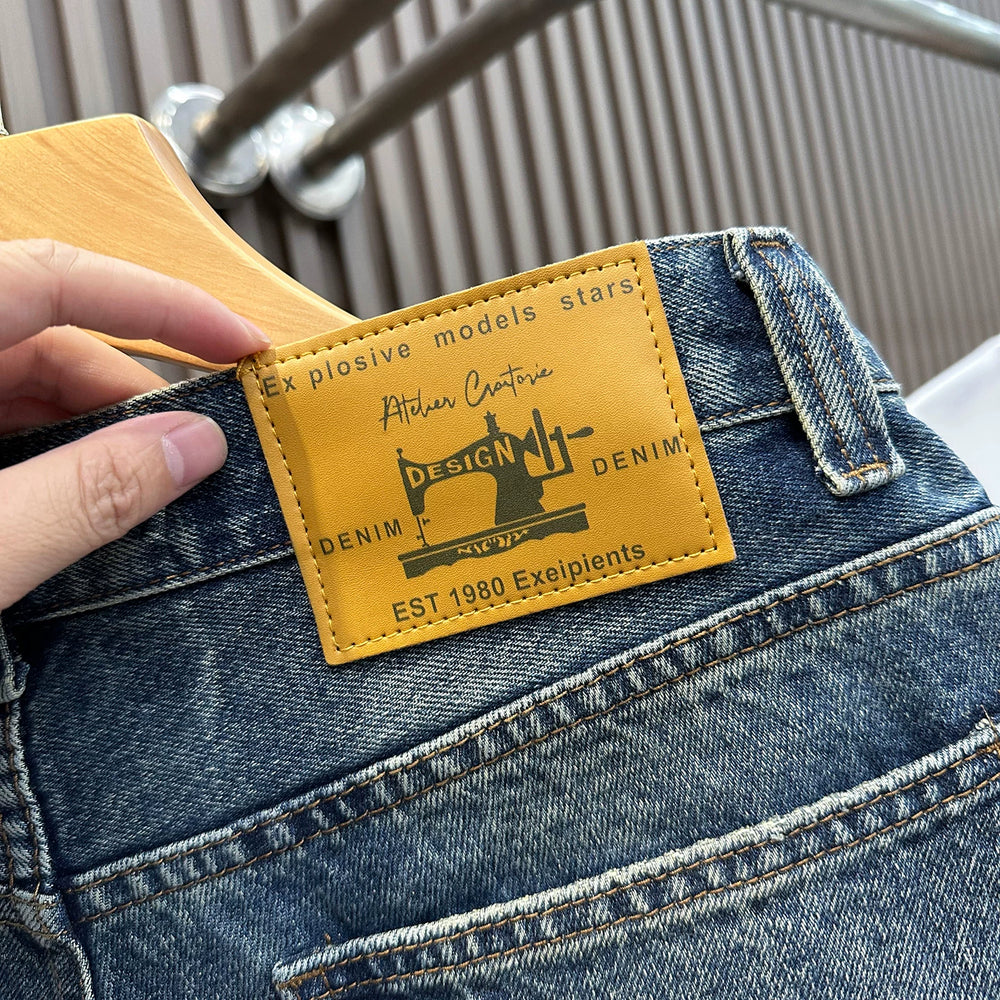 Cowboy shorts men's summer heavyweight American retro washed distressed casual five quarter straight leg loose and versatile mid length pants