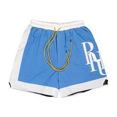 RHUDE Side-Panel Logo Drawstring Athletic Shorts - Blue / White