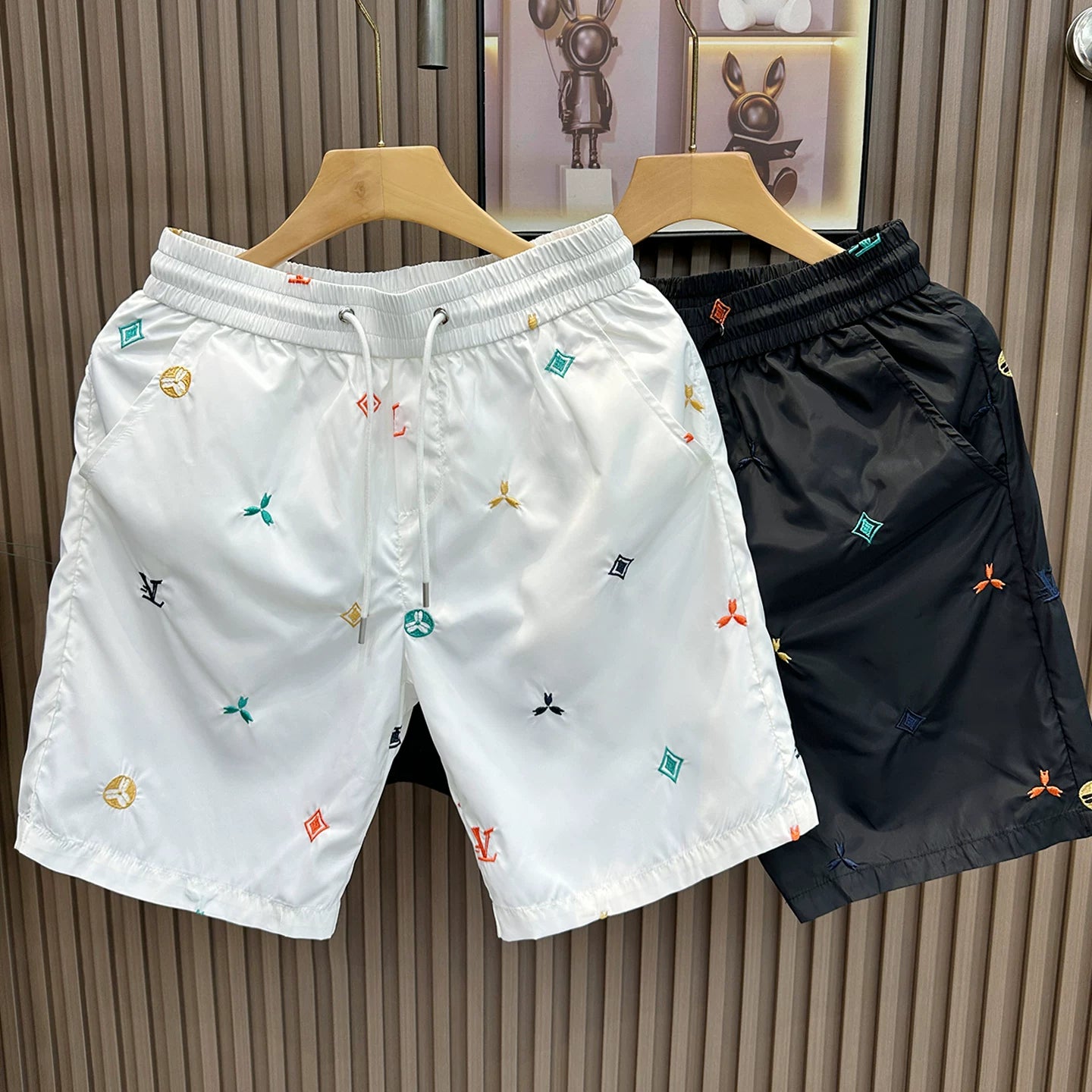 Trendy brand shorts men's summer new fashion design sense embroidered letter five quarter pants youth quick drying breathable beach pants