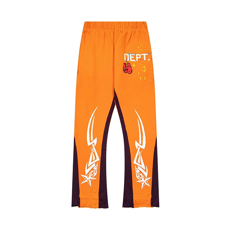 Gallery Dept. "DEPT." Tribal Star Graphic Contrast Panel Sweatpants - Orange & Dark Purple