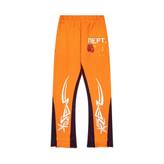 Gallery Dept. "DEPT." Tribal Star Graphic Contrast Panel Sweatpants - Orange & Dark Purple