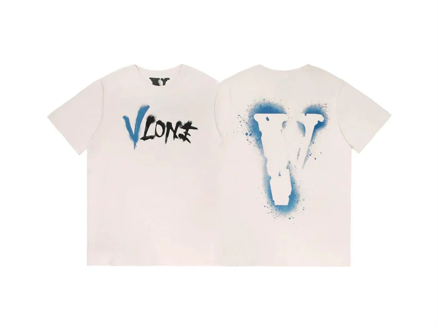 Vlone Spray Paint Logo Graphic T-Shirt - Off-White/Blue