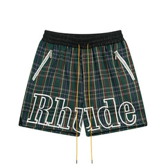 RHUDE Plaid Script Logo Athletic Shorts - Green Multi