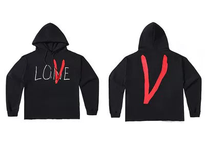 Vlone Hand-Drawn Logo Graphic Hoodie - Black/Red