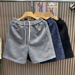 American fashion brand ripped shorts men's 2026 summer gray beach five quarter pants men's straight leg loose casual sweatpants