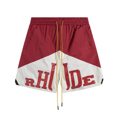 RHUDE Colorblock Athletic Shorts with Split Script Logo - Maroon / White