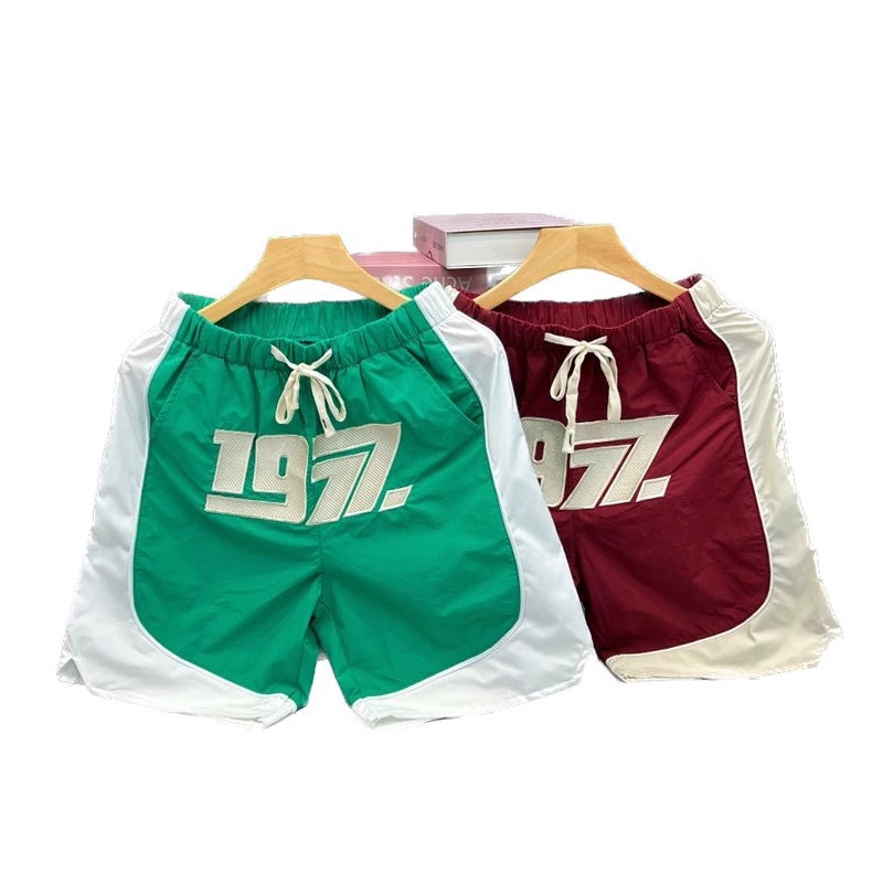 Summer Ice Silk Thin Splicing Casual Loose Shorts Men's Korean Style Trendy Versatile Pentagram Pants Youth Beach Pants