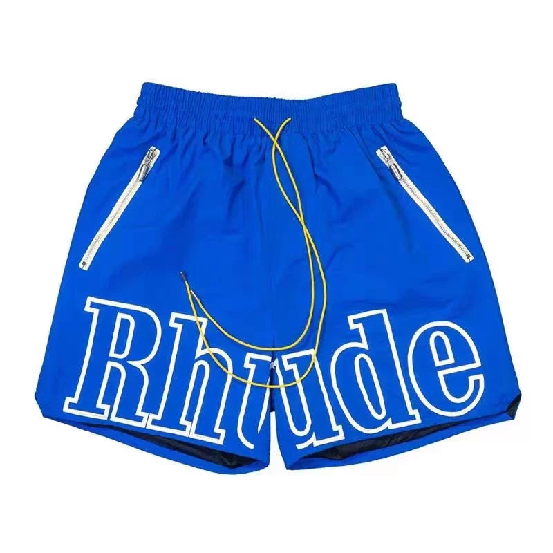 RHUDE Outline Script Logo Drawstring Athletic Shorts - Blue