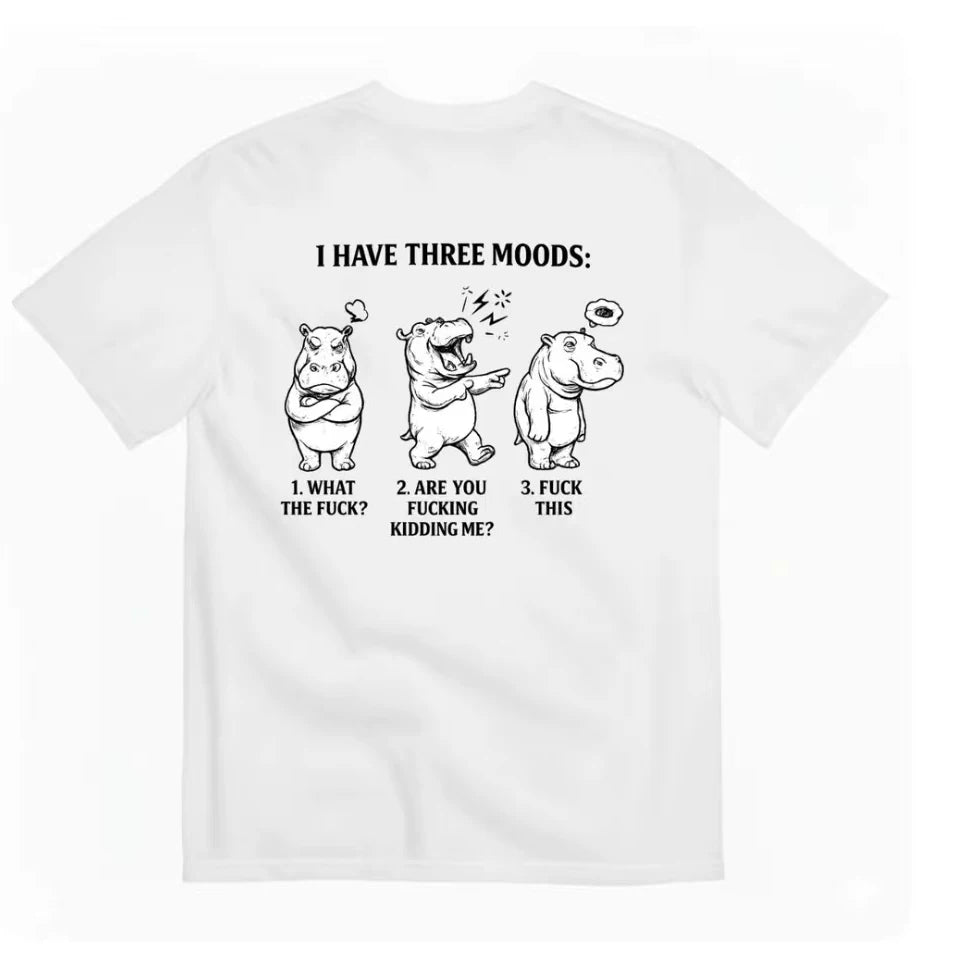 American casual funny hippopotamus three emotion meme T-shirt niche fun print loose fitting unisex short sleeved trend