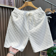 Design sense jacquard white cool denim shorts men's trendy brand loose five quarter pants 2025 summer new big shorts