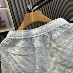 Design sense jacquard white cool denim shorts men's trendy brand loose five quarter pants 2025 summer new big shorts