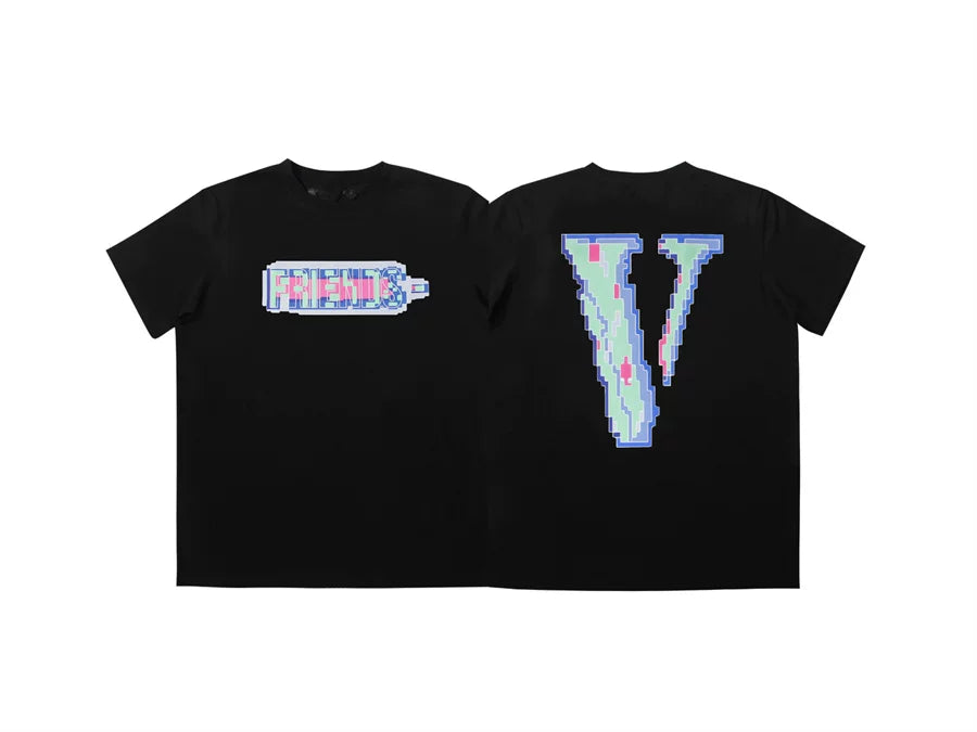 Vlone Pixelated "FRIENDS-" Graphic T-Shirt - Black