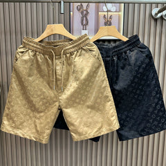 Summer New Men's Ice Silk Shorts Beach Pants High end Light Luxury Printed Trendy Versatile Pique Handsome Quick Drying Pentagram Pants