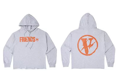 Vlone Circle Lightning Graphic Hoodie - Heather Grey/Orange