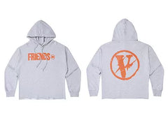 Vlone Circle Lightning Graphic Hoodie - Heather Grey/Orange
