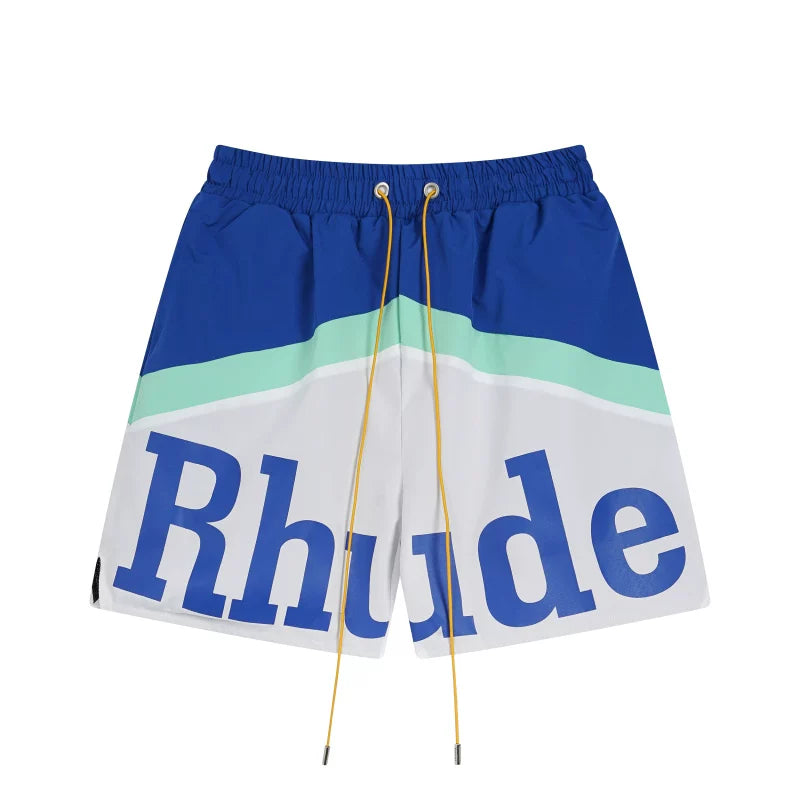 RHUDE Colorblock Script Logo Drawstring Athletic Shorts - Blue / White