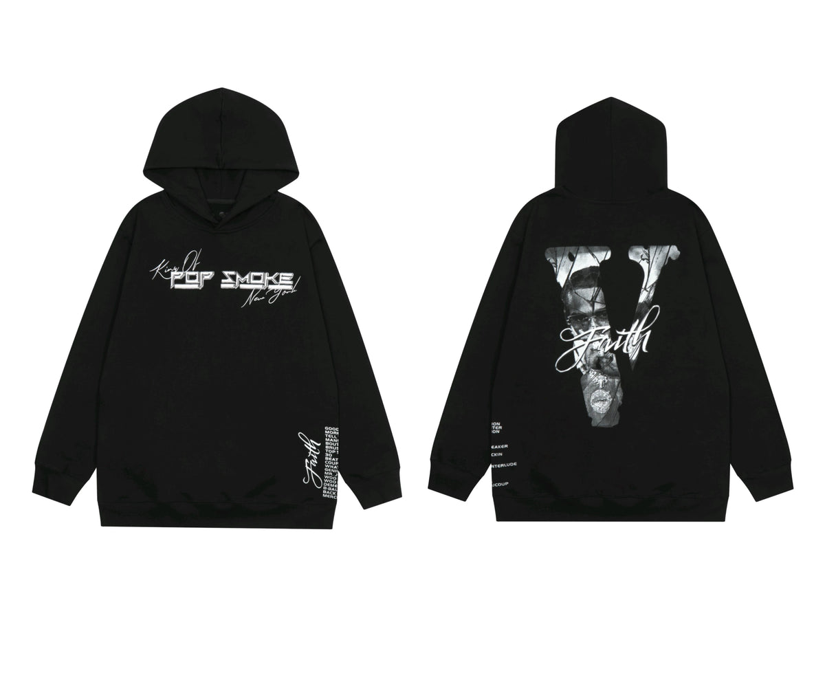 Vlone x Pop Smoke "Faith" Tribute Graphic Hoodie - Black