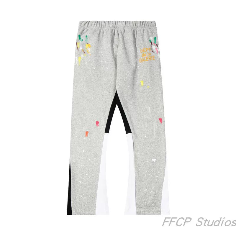 Gallery Dept. "DEPT. de la GALERIE" Paint Splatter Contrast Panel Sweatpants - Heather Grey