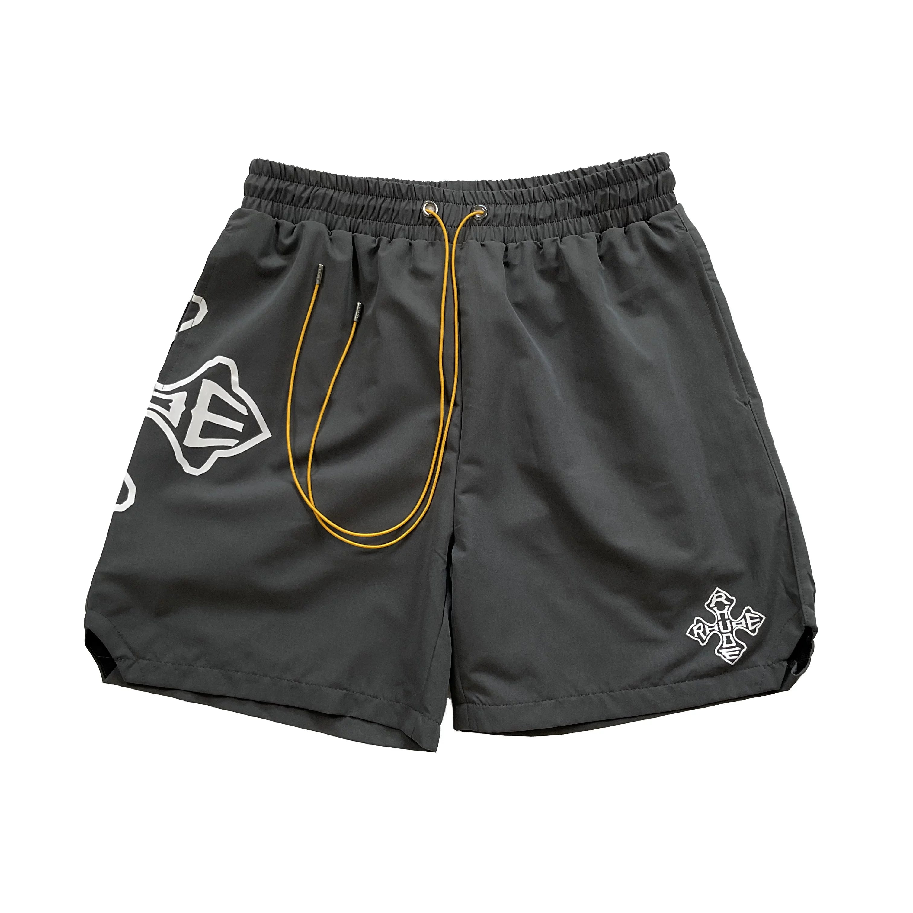 RHUDE Cross Logo Graphic Drawstring Athletic Shorts - Dark Grey