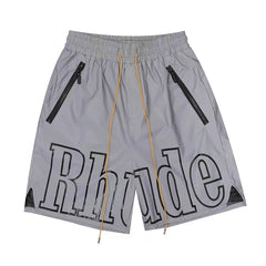 RHUDE Outline Script Logo Drawstring Athletic Shorts - Grey