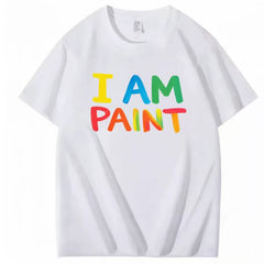 I AM PAINT Rainbow Color Letter Short Sleeve Men's and Women's Niche Graffiti Brush Printed Black Loose T-shirt