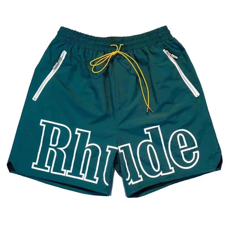RHUDE Outline Script Logo Drawstring Athletic Shorts - Dark Green