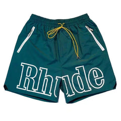 RHUDE Outline Script Logo Drawstring Athletic Shorts - Dark Green