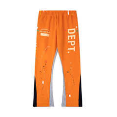 Gallery Dept. "DEPT." Vertical Logo Paint Splatter Contrast Panel Sweatpants - Orange
