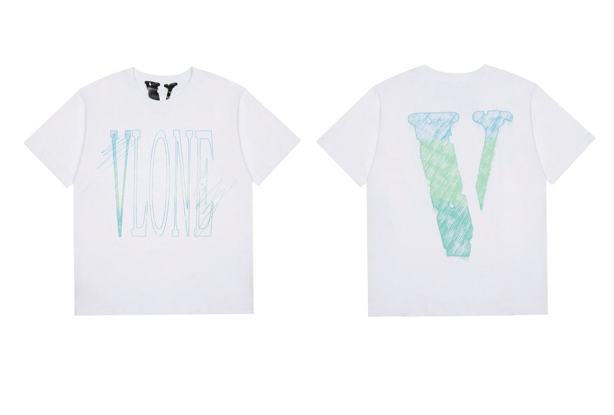 Vlone Sketch Logo Graphic T-Shirt - White/Teal